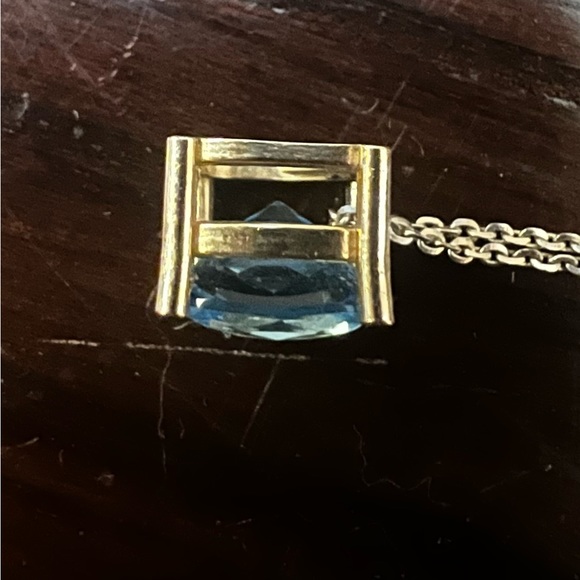 Blue Topaz 14K Gold Necklace and Earrings Set (MISSING ONE EARRING) - Picture 3 of 3